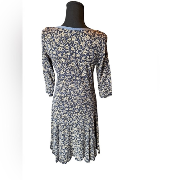 Vintage Lauren Ralph Lauren Fit and Flare Floral Dress Size Small Blue Cream 038 - Picture 4 of 9